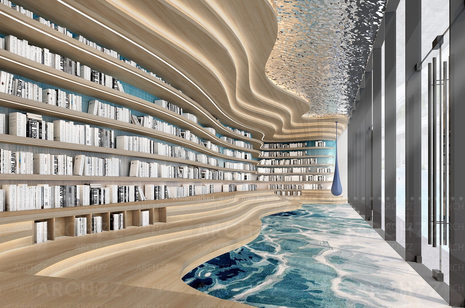 The Interior of a Modern Library 3D Model SketchUp Max FBX OBJ Download ...