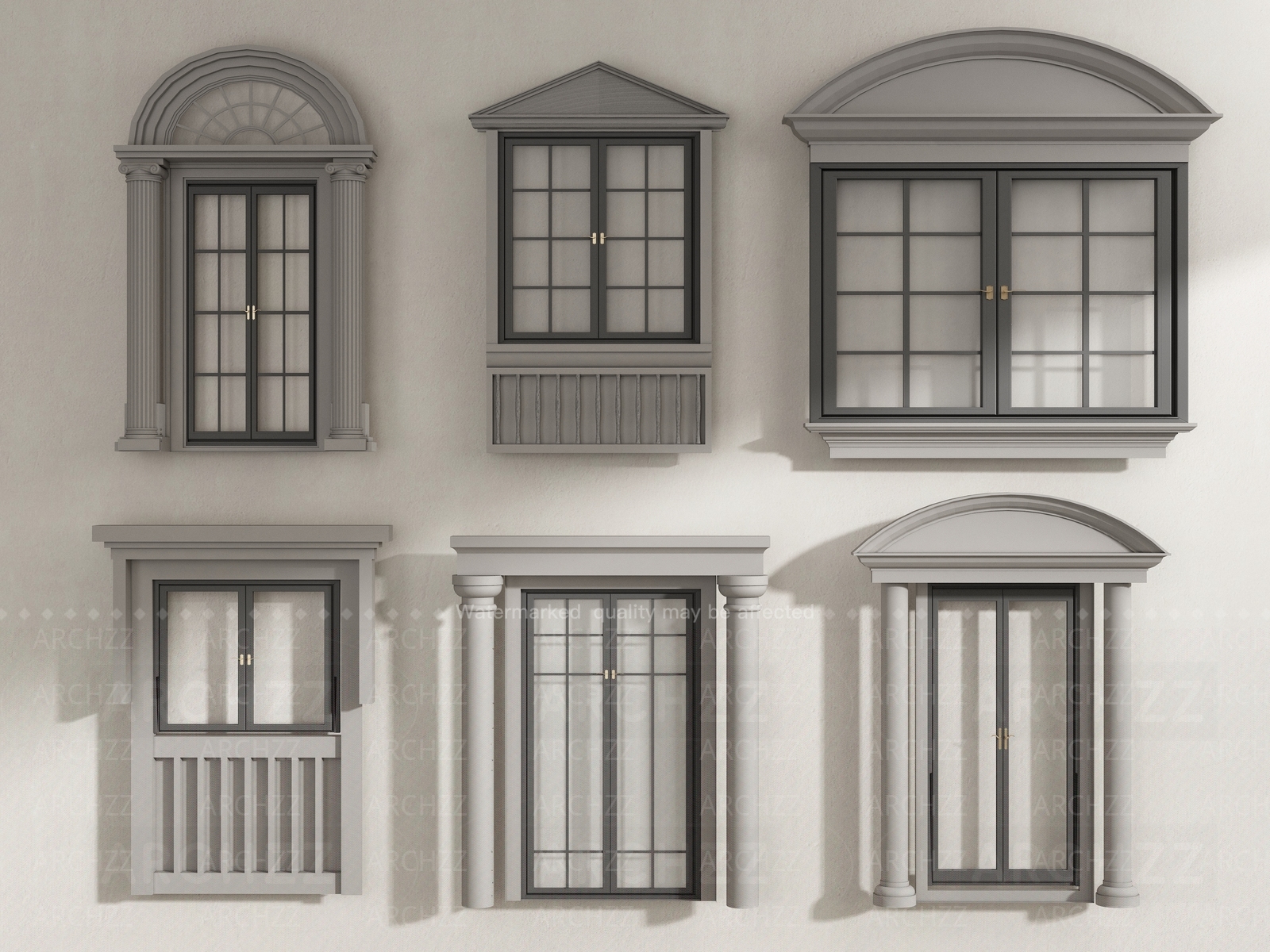 European-Style Retro Window with Carved Gypsum and a Casement Arc ...
